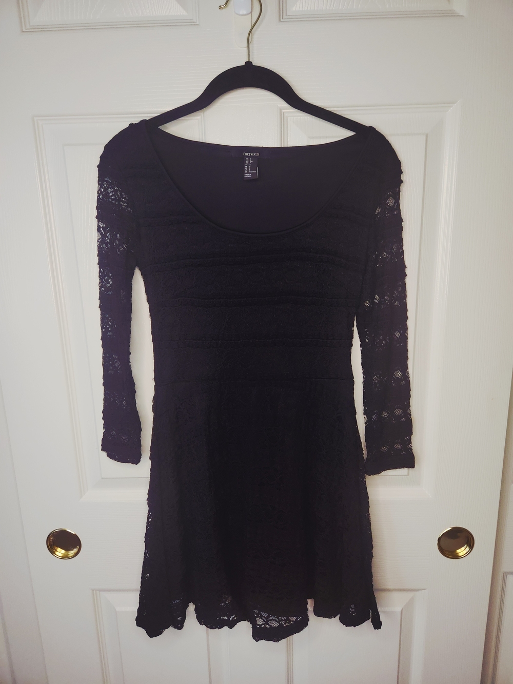 Forever 21 Black Lace Long Sleeve Skater Grunge  Fit-and-Flare Dress Size S-XS
